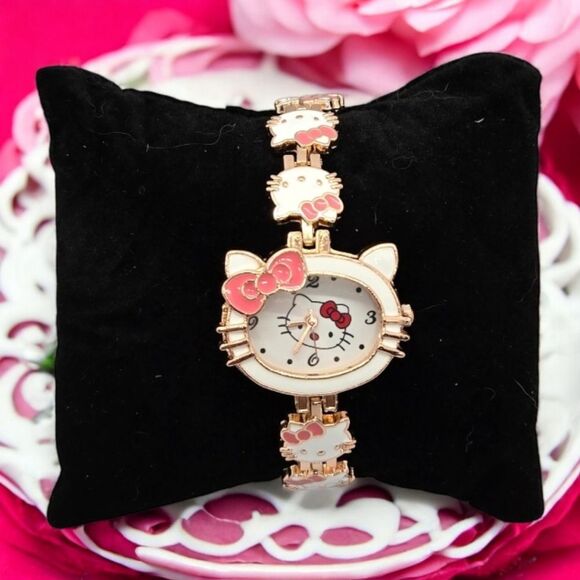 Hello Kitty Rose Gold Watch White Cat Face Links Analog Battery Metal Links Band - Picture 1 of 7